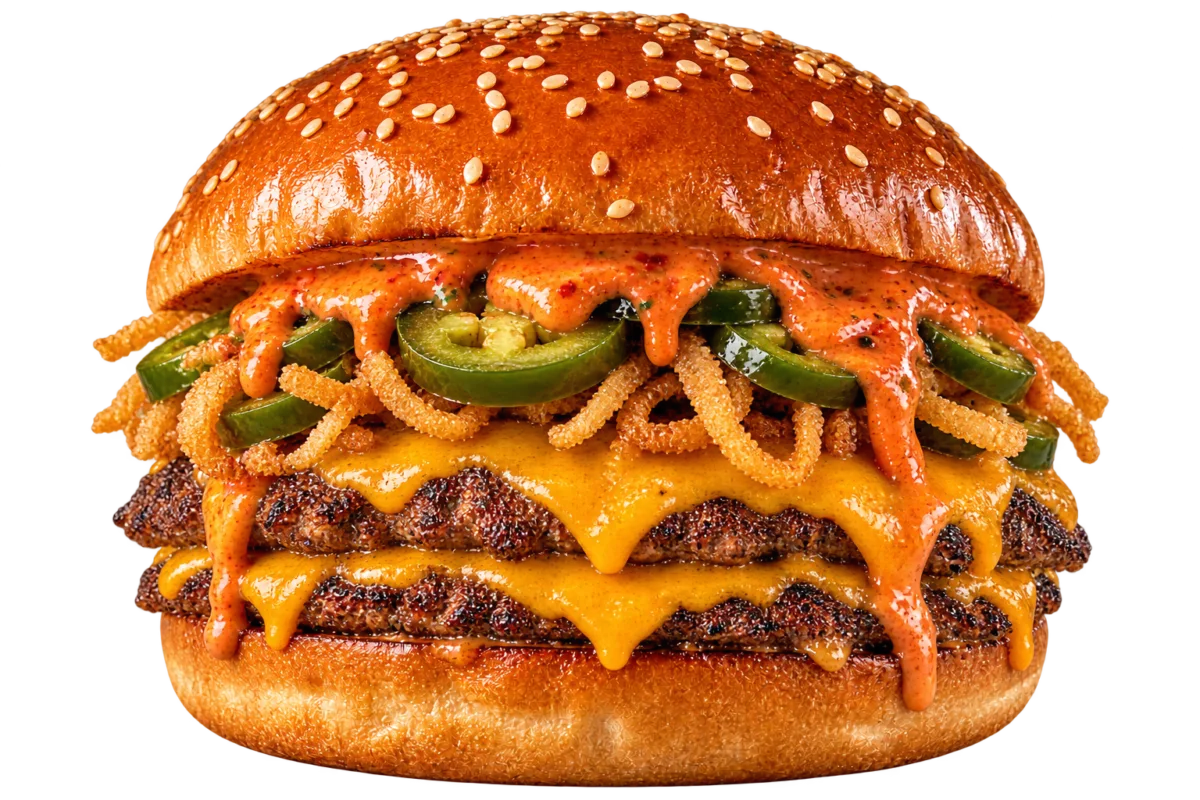 Hamburguesa de vacuno con salsa coral picante